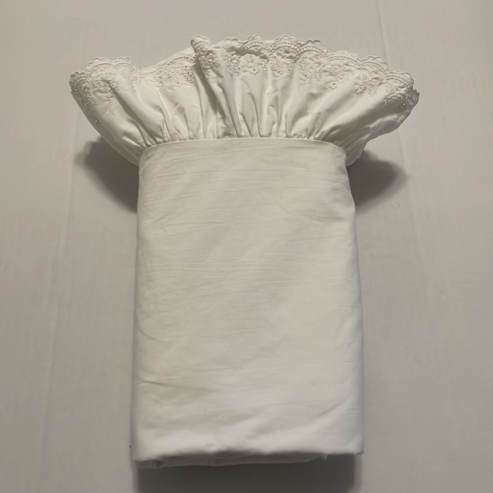 Ralph Lauren Bromley Eyelet Ruffled Full Flat Sheet Cotton 4" Ruffle